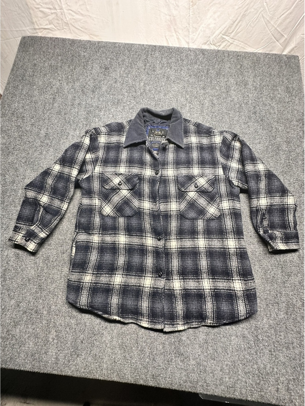 Colebrook Men’s Wool Blend Plaid Quilted Shacket Jacket Corduroy Collar Size M